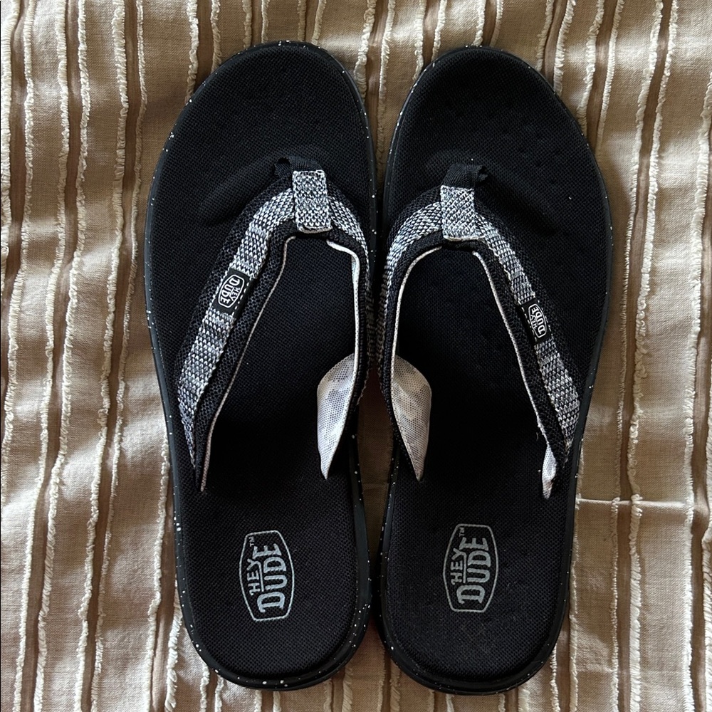 EUC Hey Dude Black and White Sandals - worn briefly once